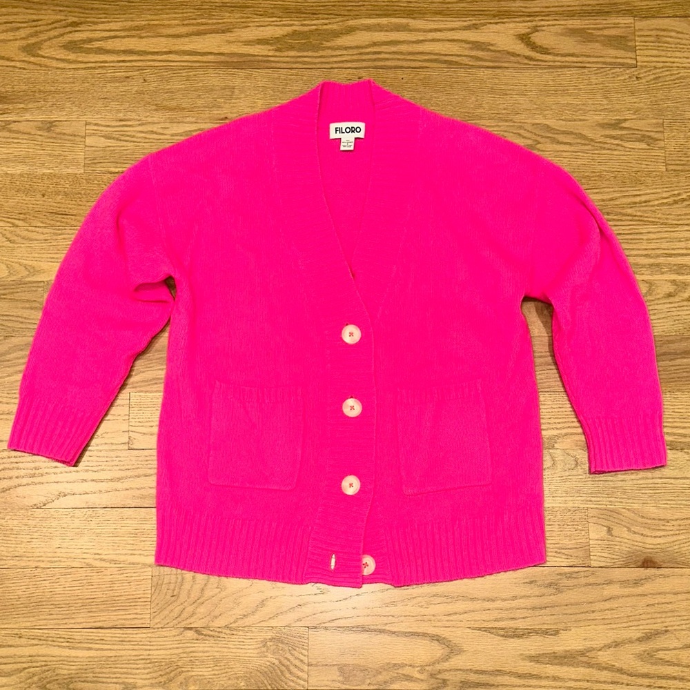 100% Cashmere FILORO hot pink long cardigan